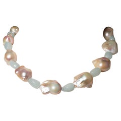 Blush Baroque Pearl and Aquamarine Necklace by Deborah Lockhart Phillips