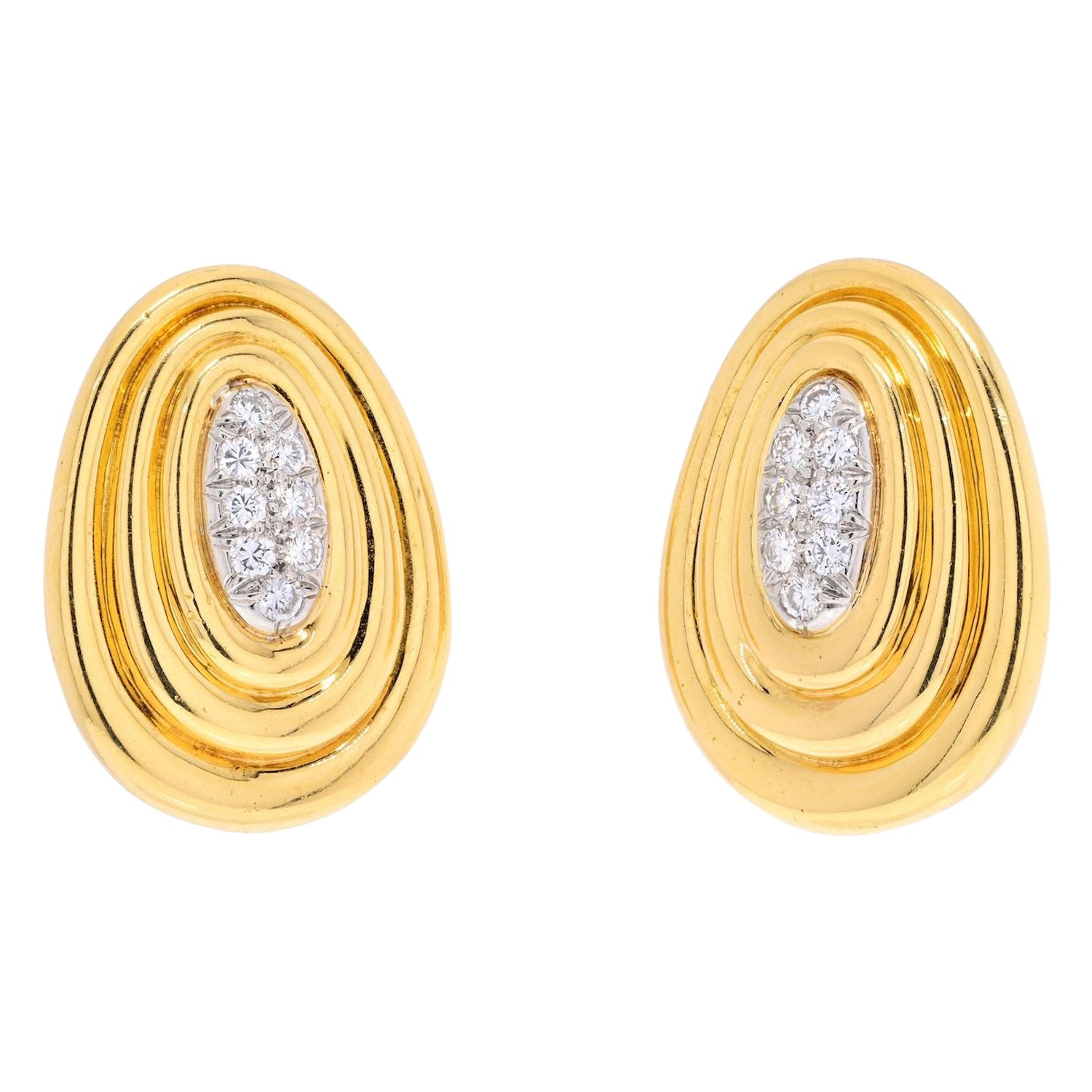 David Webb Platinum & 18K Yellow Gold Textured Gold and Diamond Earrings For Sale