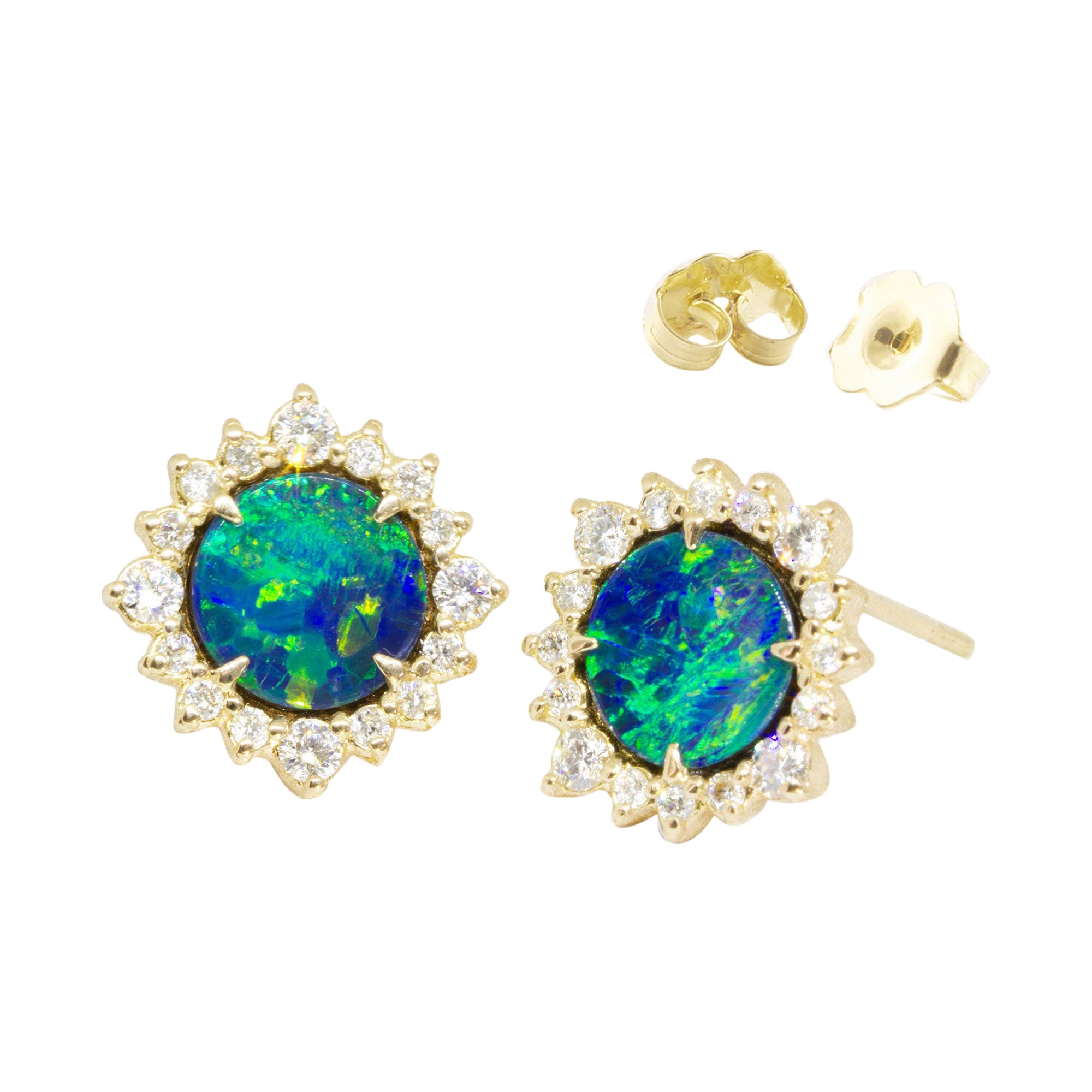 Paradiso Doublet Opal Gold 18k Stud Earrings For Sale
