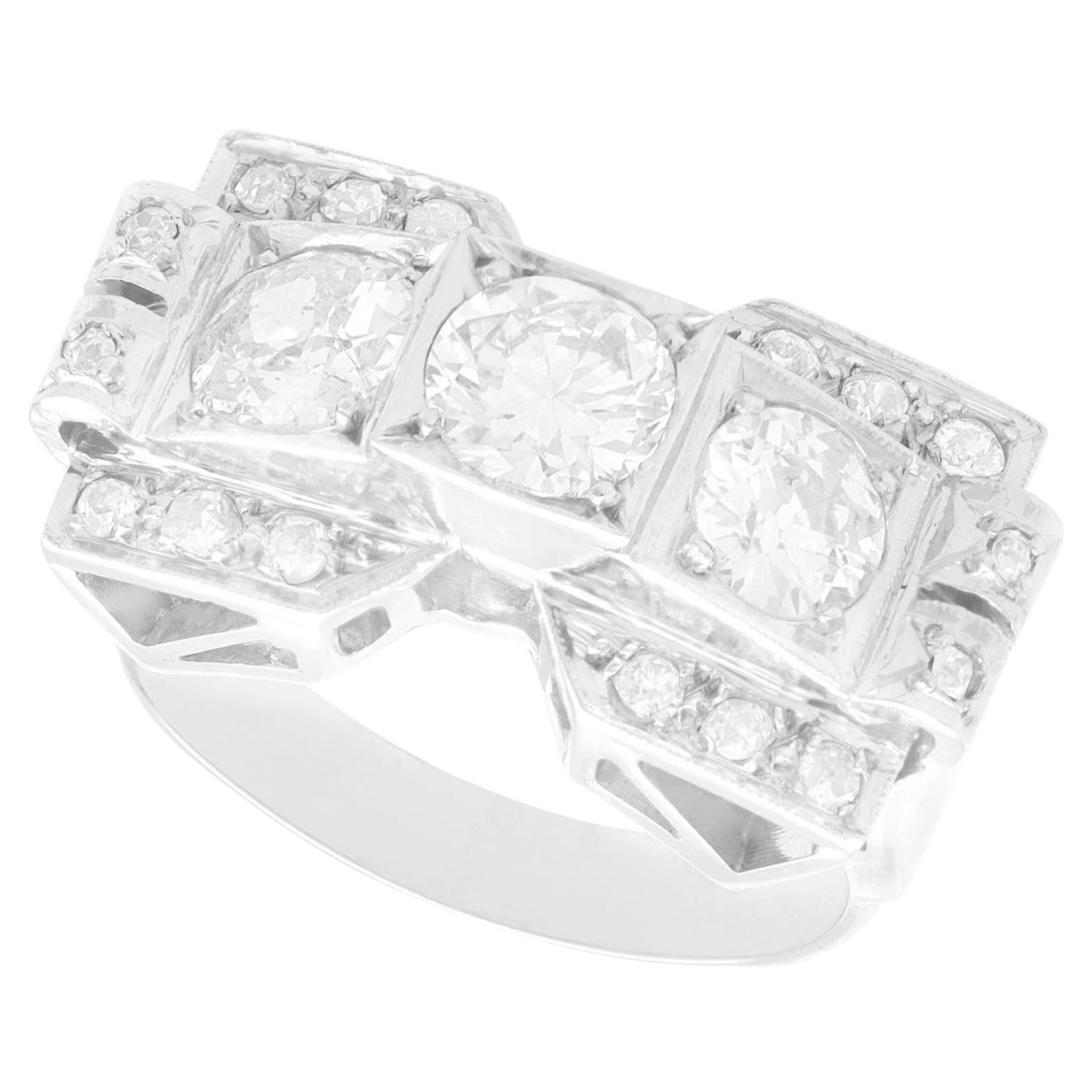 Antique Art Deco 2.18 Carat Diamond and White Gold Dress Ring For Sale