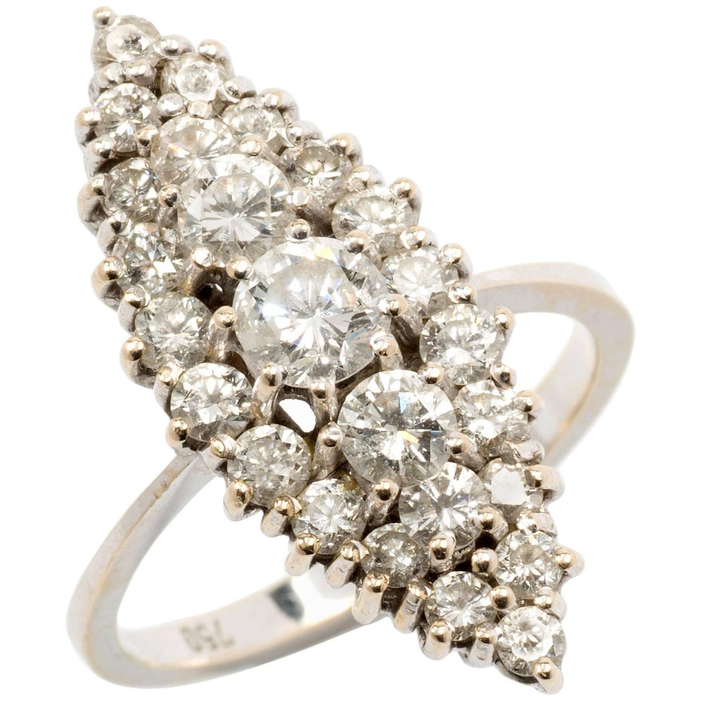 Art Nouveau Marquise Shaped Diamond Gold Ring