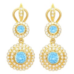 Ohrringe aus Gelbgold mit 1,80 Karat Aquamarin und 1,20 Karat Diamant