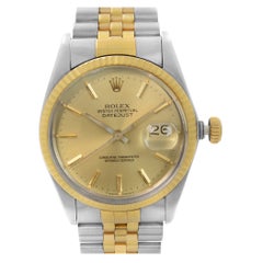 Vintage Rolex Datejust 36 Holes 18k Gold Steel Champagne Dial Automatic Mens Watch 16013