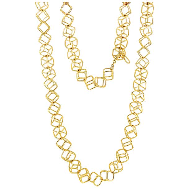18K Yellow Gold Cube Chain Necklace For Sale at 1stDibs | cube link ...