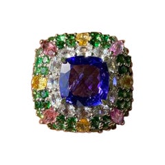 Tanzanite and Multi Colour Sapphire Cocktail Engagement Ring
