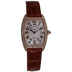 Franck Muller Lady's Rose Gold Diamonds Cintree Curvex Quartz Wristwatch