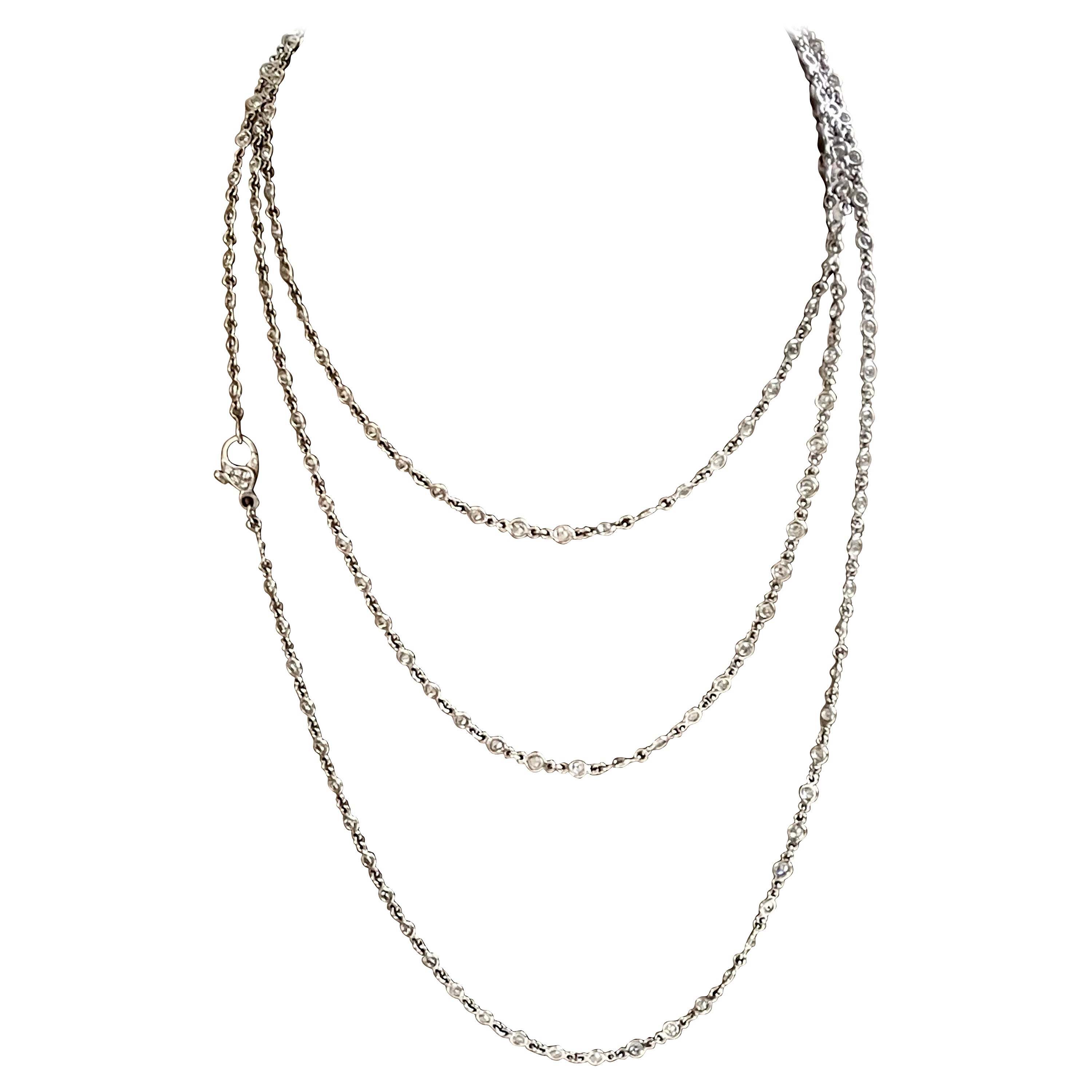 Long 18 K White Gold Diamonds by the Yard Necklace For Sale