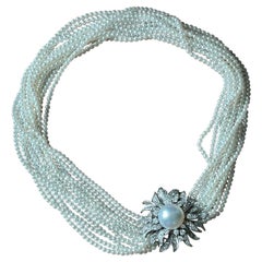 Elegant Vintage Cultured Pearl Diamond Necklace Meister Zurich