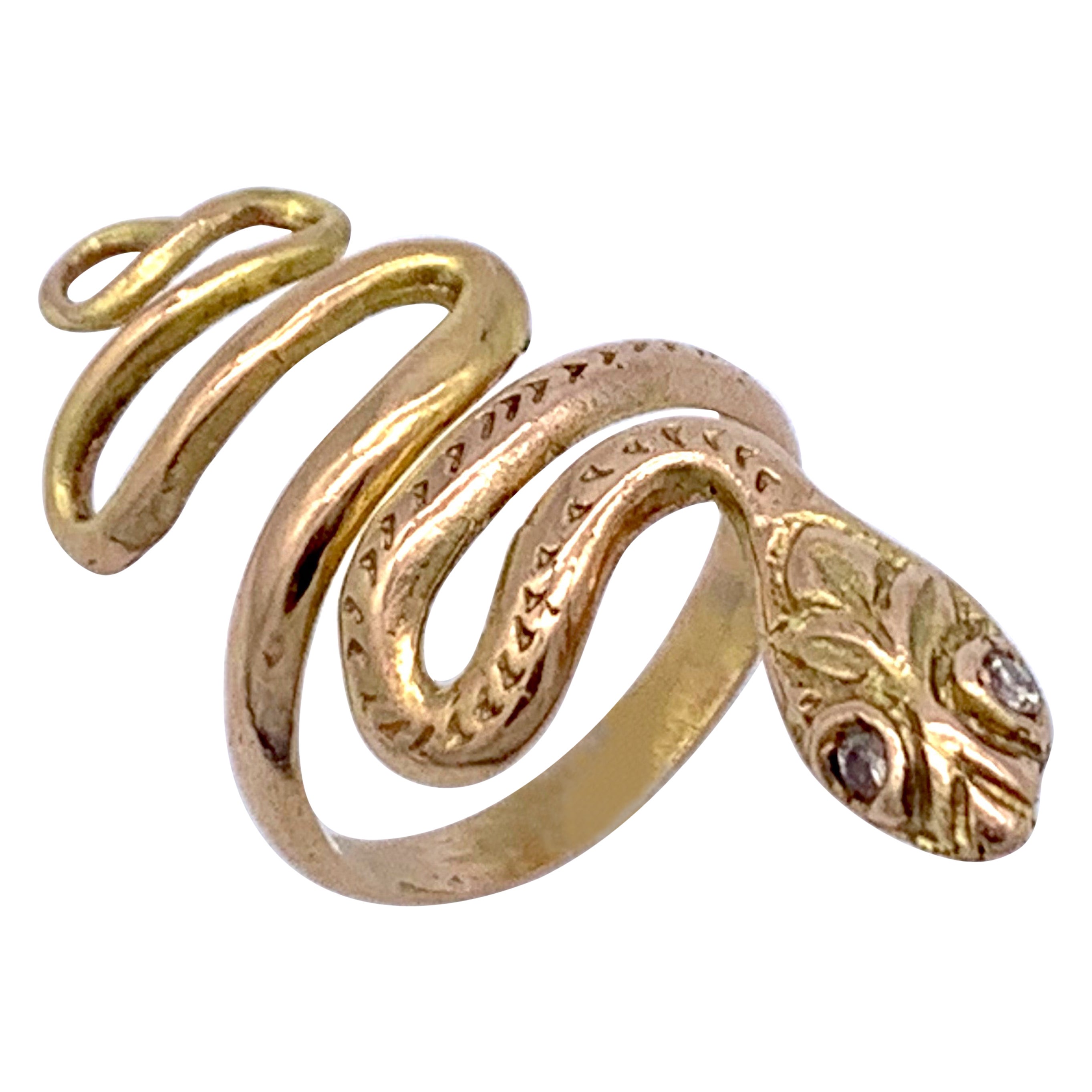 Antique Belle Époque Snake Ring 10 Karat Gold Diamonds Italy
