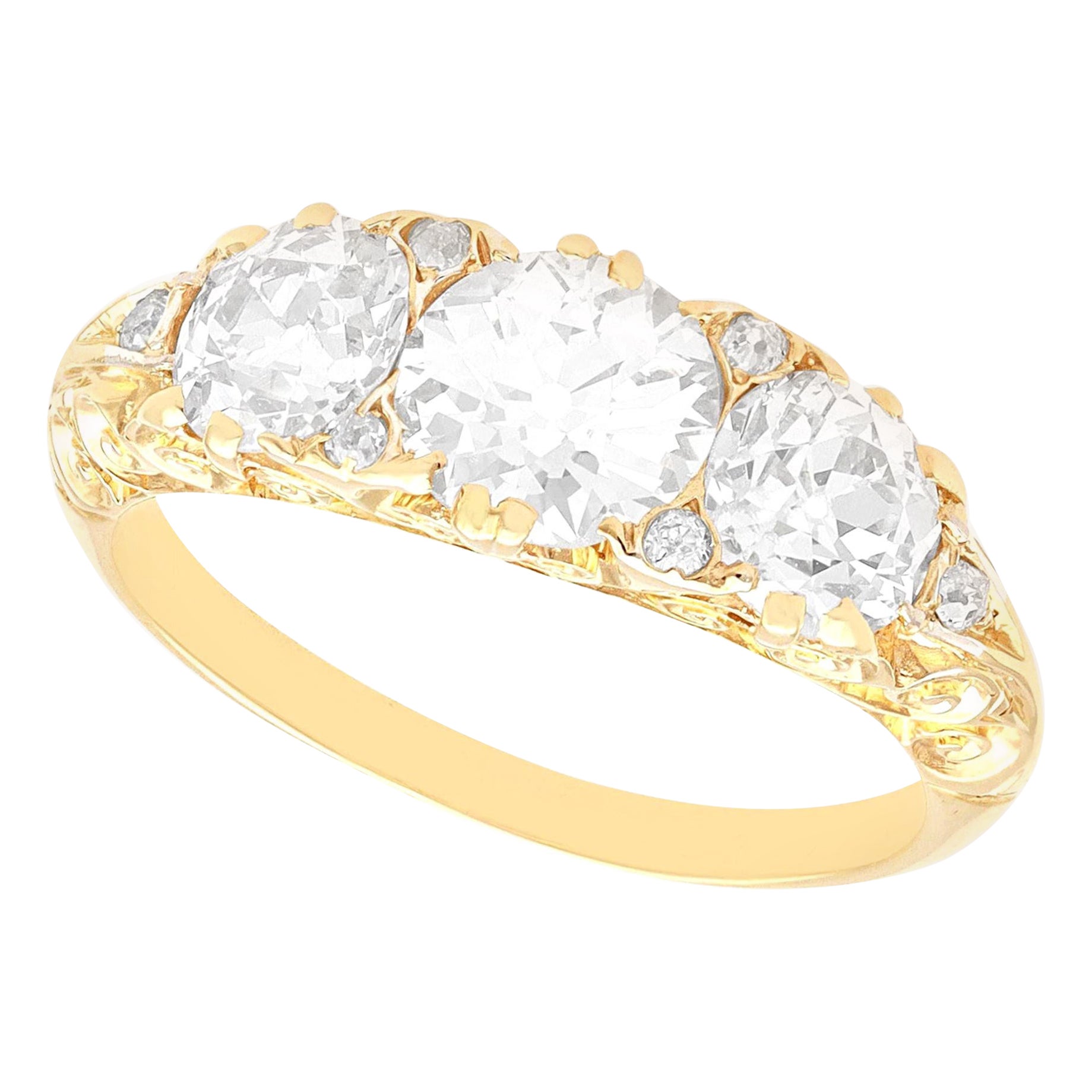 Antique 2.56 Carat Diamond and Yellow Gold Trilogy Ring For Sale