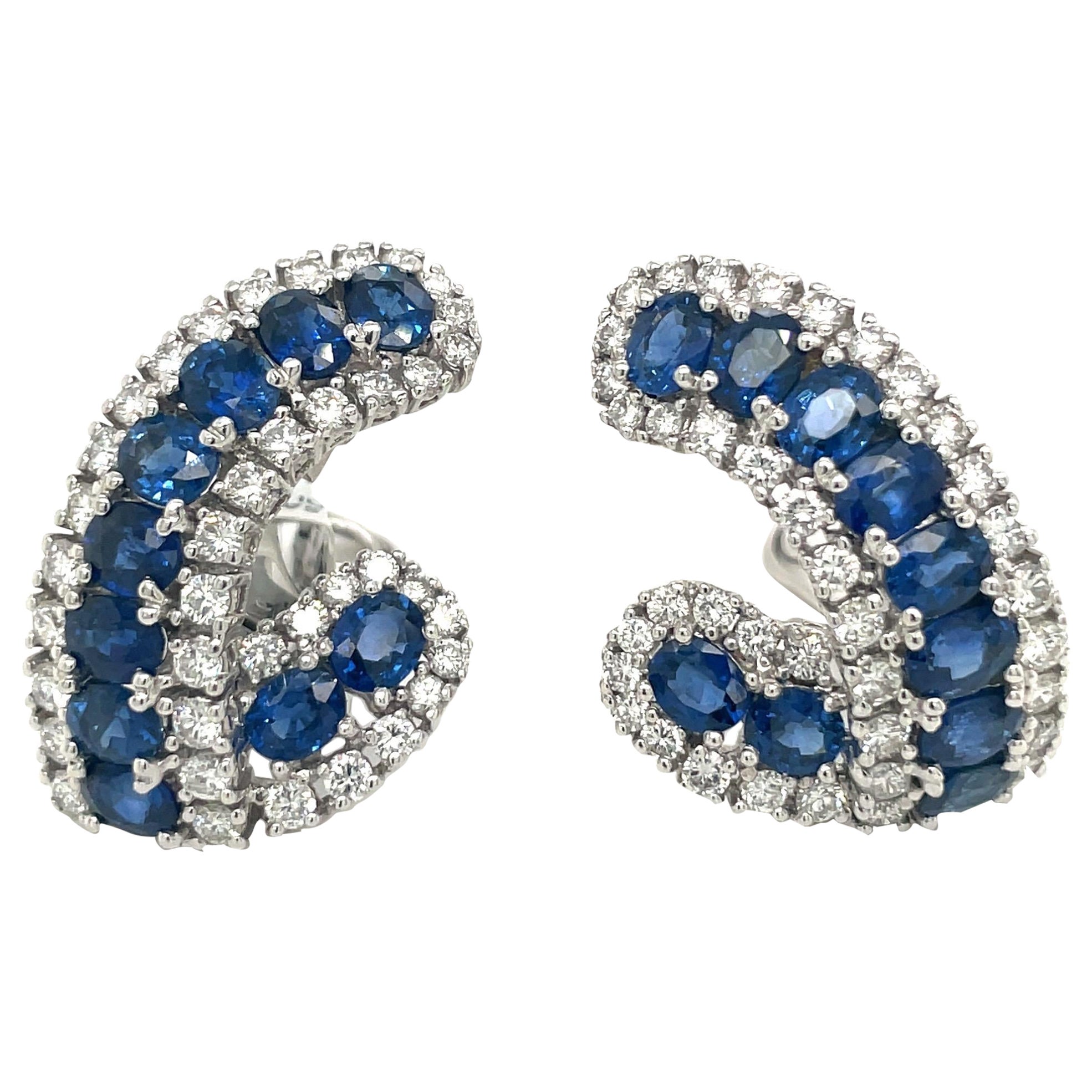 18KT White Gold 9.38Ct Blue Sapphire 2.97Ct. Diamond Earrings For Sale