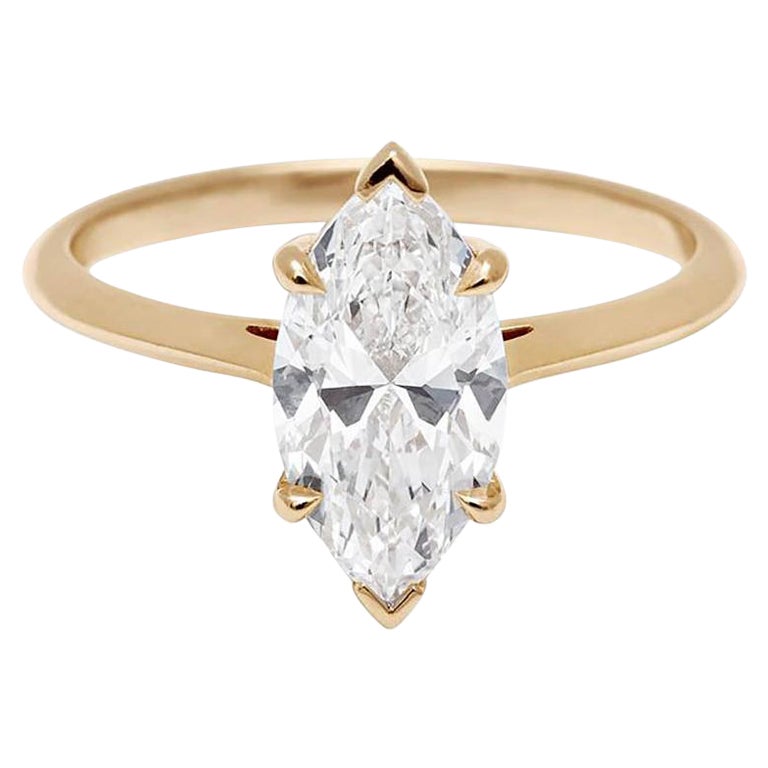 Anna Sheffield 14k Yellow Gold 1.50ct Marquise White Diamond Bea Solitaire Ring For Sale