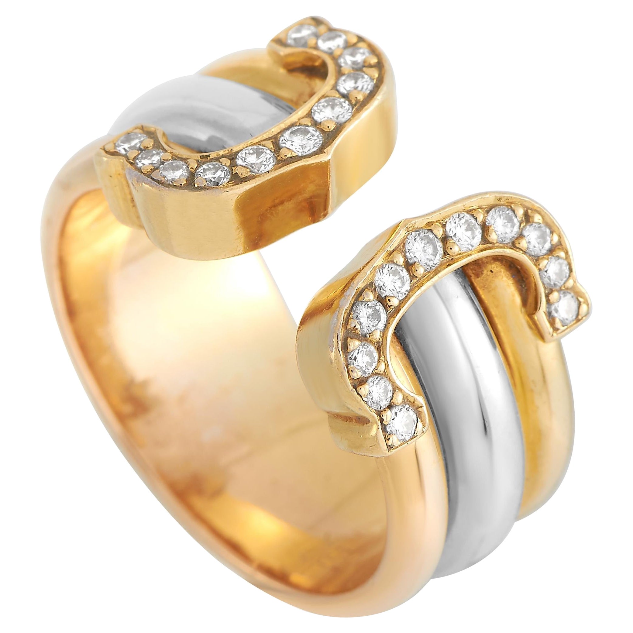 Cartier Double C 18K Yellow, White, and Rose Gold 0.20 Ct Diamond Ring