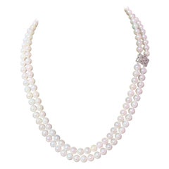 Collier à 2 rangs de perles Akoya en or 18 carats avec diamants certifiés 6,5 mm