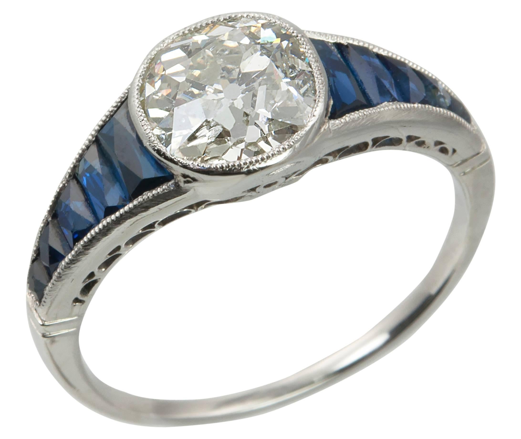 Edwardian 1.65 Carat Sapphire Diamond Platinum Engagement Ring  For Sale