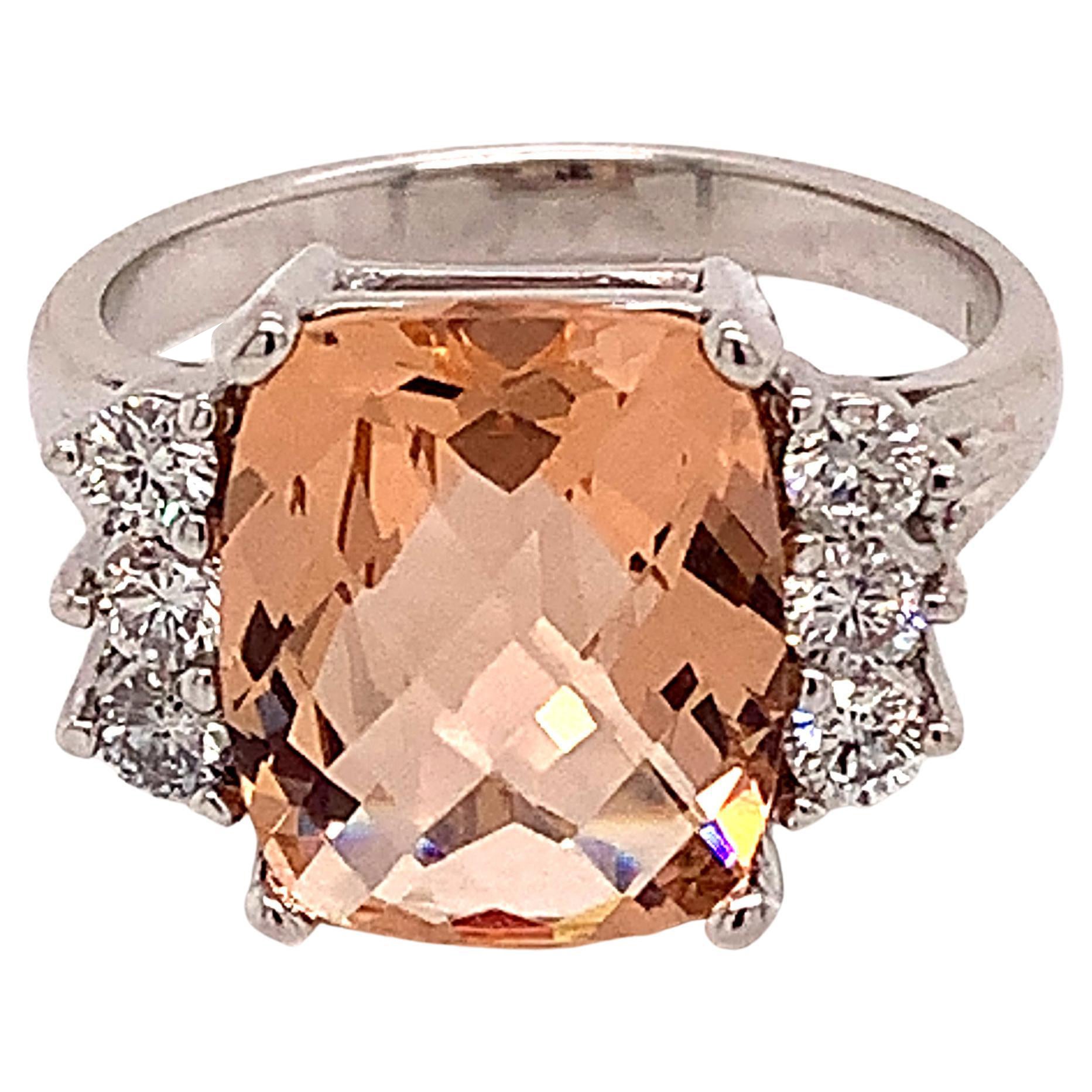Diamond Morganite Ring 14k Gold 5.60 TCW Certified For Sale