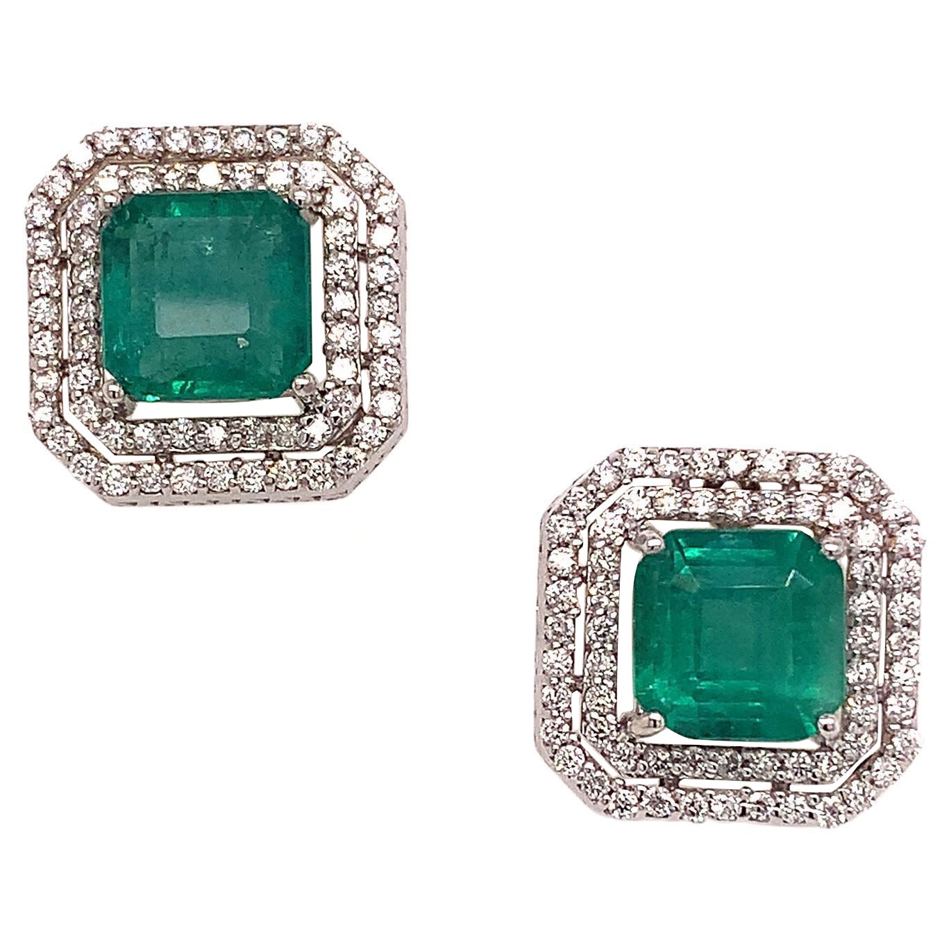 Natural Emerald Diamond Earrings 14k Gold 4.72 Tcw Certified For Sale
