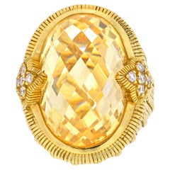 Judith Ripka 18K Yellow Gold Oval Checkerboard Quartz and Diamond Ring