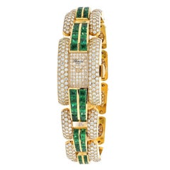 Vintage Chopard 18K Yellow Gold La Strada Diamond and Green Emerald Ladies Wrist Watch