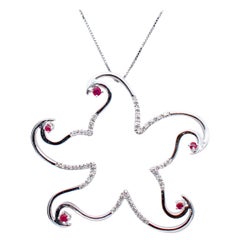 Rubies, Diamonds, 18 Karat White Gold Star Shape Pendant Necklace