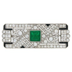 Columbian Emerald, Diamond and Onyx Art Deco Brooch, ca. 1920s
