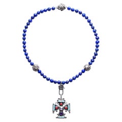 Clarissa Bronfman Lapis Diamond Sterling Silver Enamel Cross Beaded Necklace