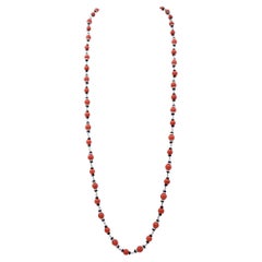 Coral, Onyx, Diamonds, 9 Karat White Gold Multi-Strands Necklace