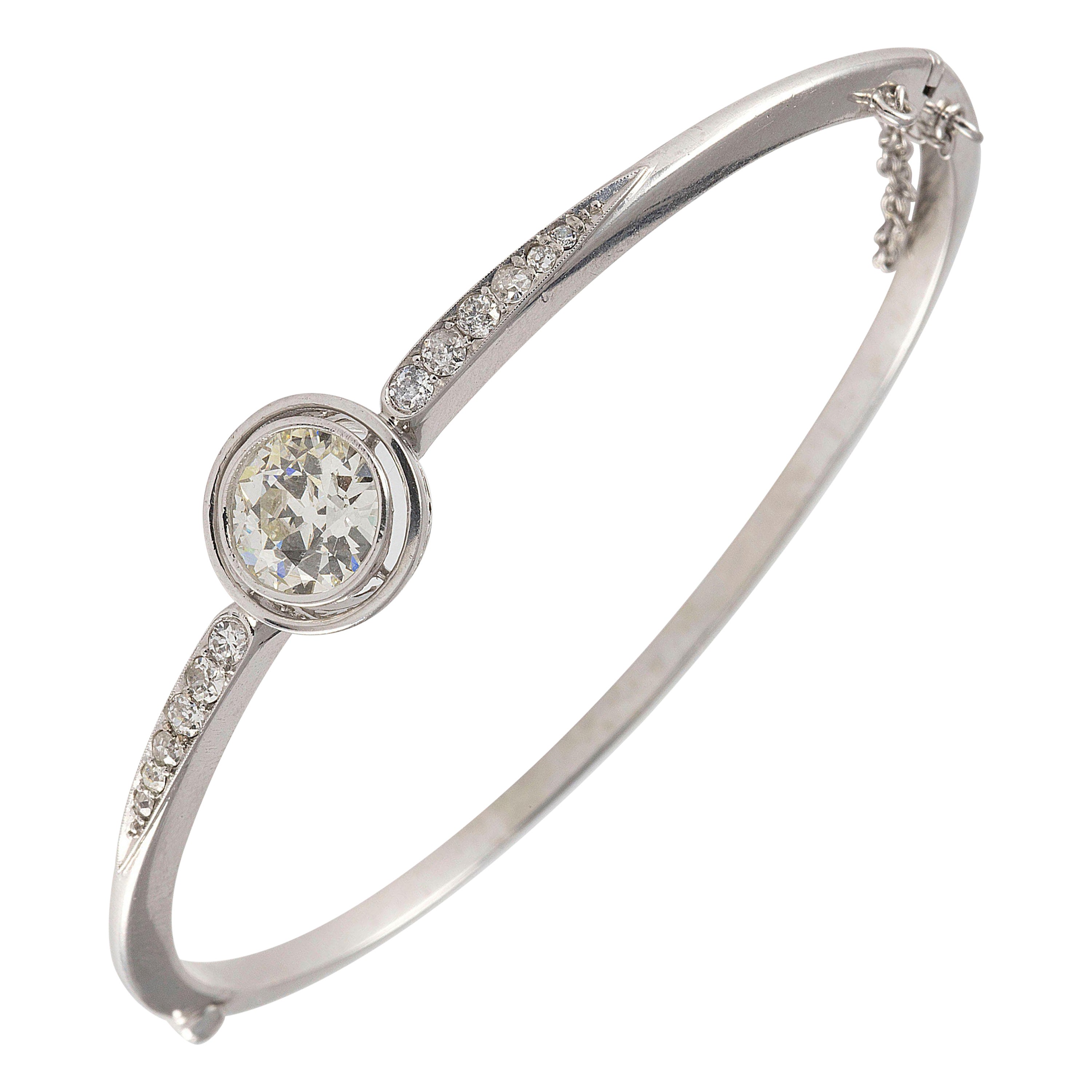 Art Deco Diamond Bangle Bracelet For Sale