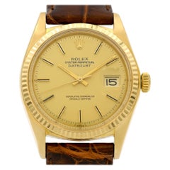 Vintage Rolex Yellow Gold Datejust Pie Pan Dial Automatic Wristwatch Ref 1601
