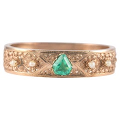 Victorian Colombian Emerald and Natural White Pearl Bangle Bracelet