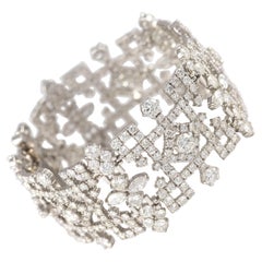 Wide Diamond and Platinum Art Deco Style Link Bracelet 