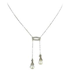 Antique Art Deco Natural Pearl Diamond Platinum Negligee Necklace 