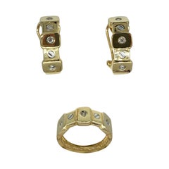 Retro Designer 0.54 Carat Diamonds Bolts & Screws Design Earrings & Ring Set 14k Gold