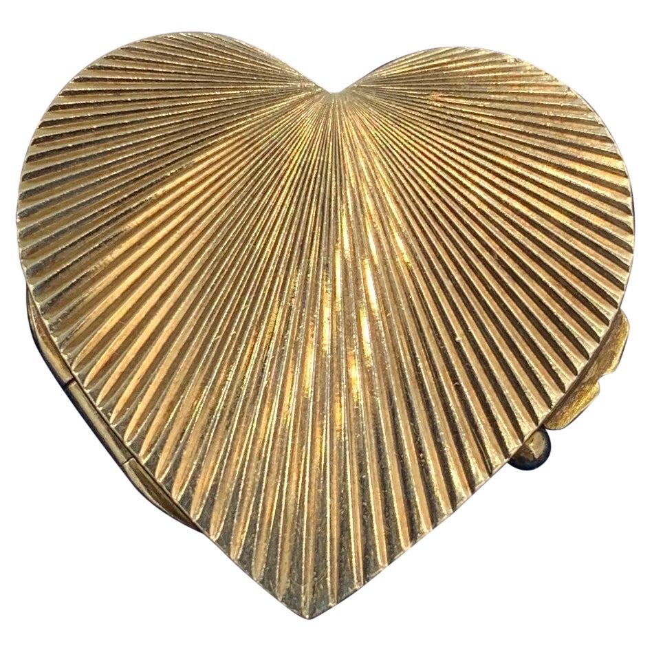 14 Karat Gold Heart Box Jewelry Dresser Pill Patch Ring Box For Sale