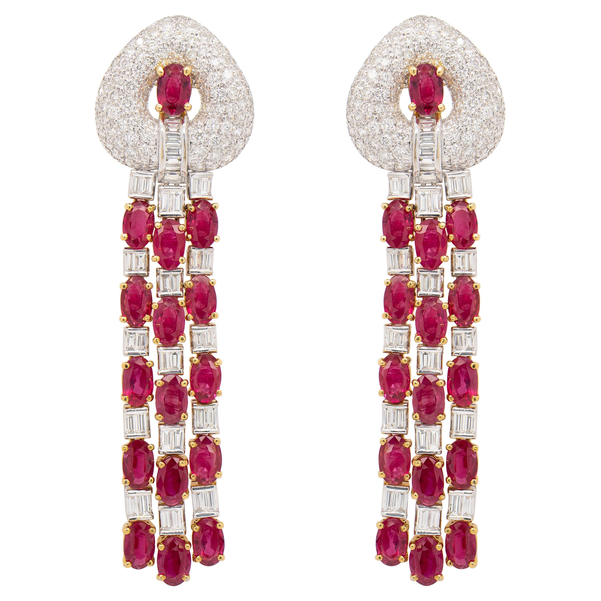 Chandelier Earrings Rubies 14 Carats and Diamonds 5 Carats 18K Gold