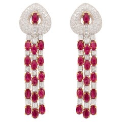 Chandelier Earrings Rubies 14 Carats and Diamonds 5 Carats 18K Gold