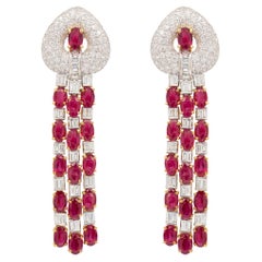 Chandelier Earrings Rubies 14 Carats and Diamonds 5 Carats 18K Gold