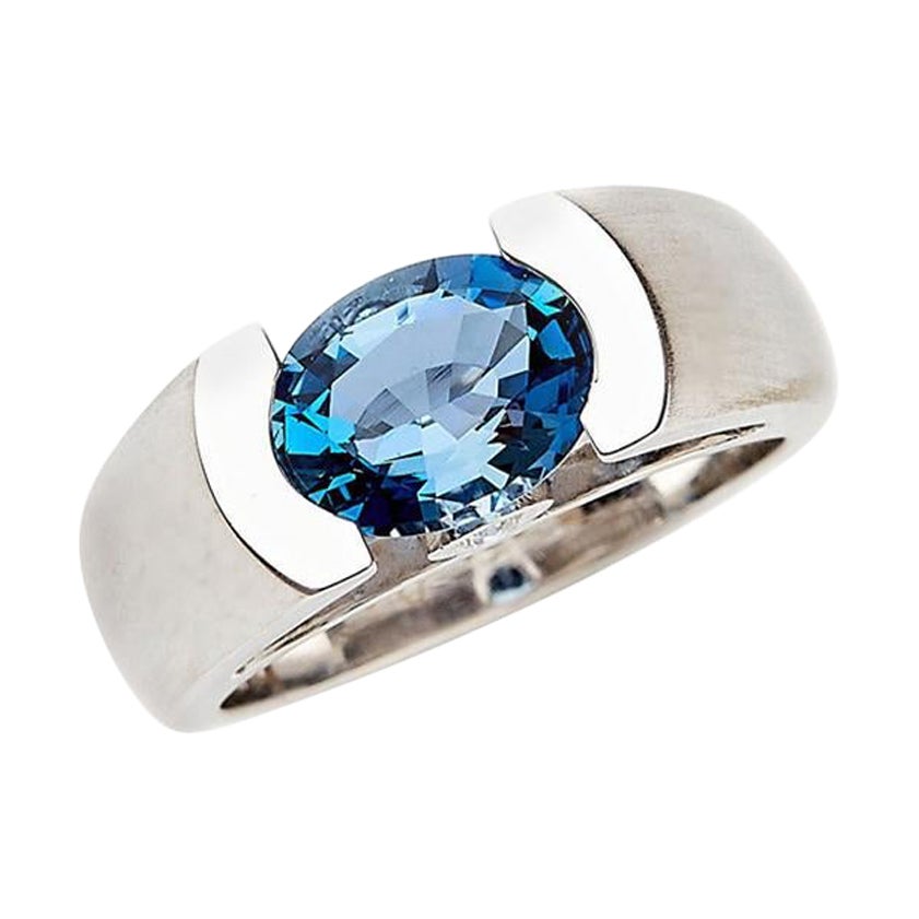 18 Karat Brushed White Gold Ring Set with 1.58 Carat Aquamarine and Diamonds