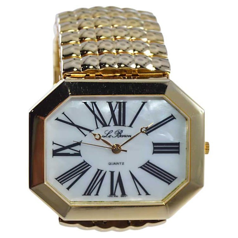 Le Baron Oversized Quartz Watch with Original Bracelet circa 1970's For Sale