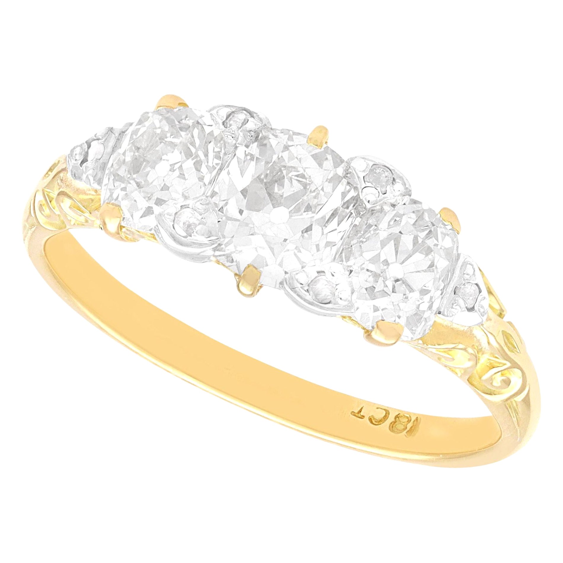 Antique 2.23 Carat Diamond and 18k Yellow Gold Trilogy Ring, circa 1900 For Sale