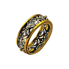 Bague jonc de style Art déco en or jaune avec diamants blancs taille rose de 0,30 carat