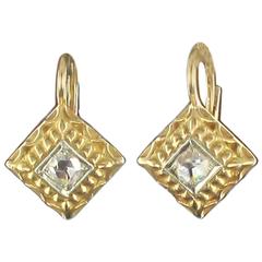 1900s Antique Diamond Gold Lozenge Earrings 