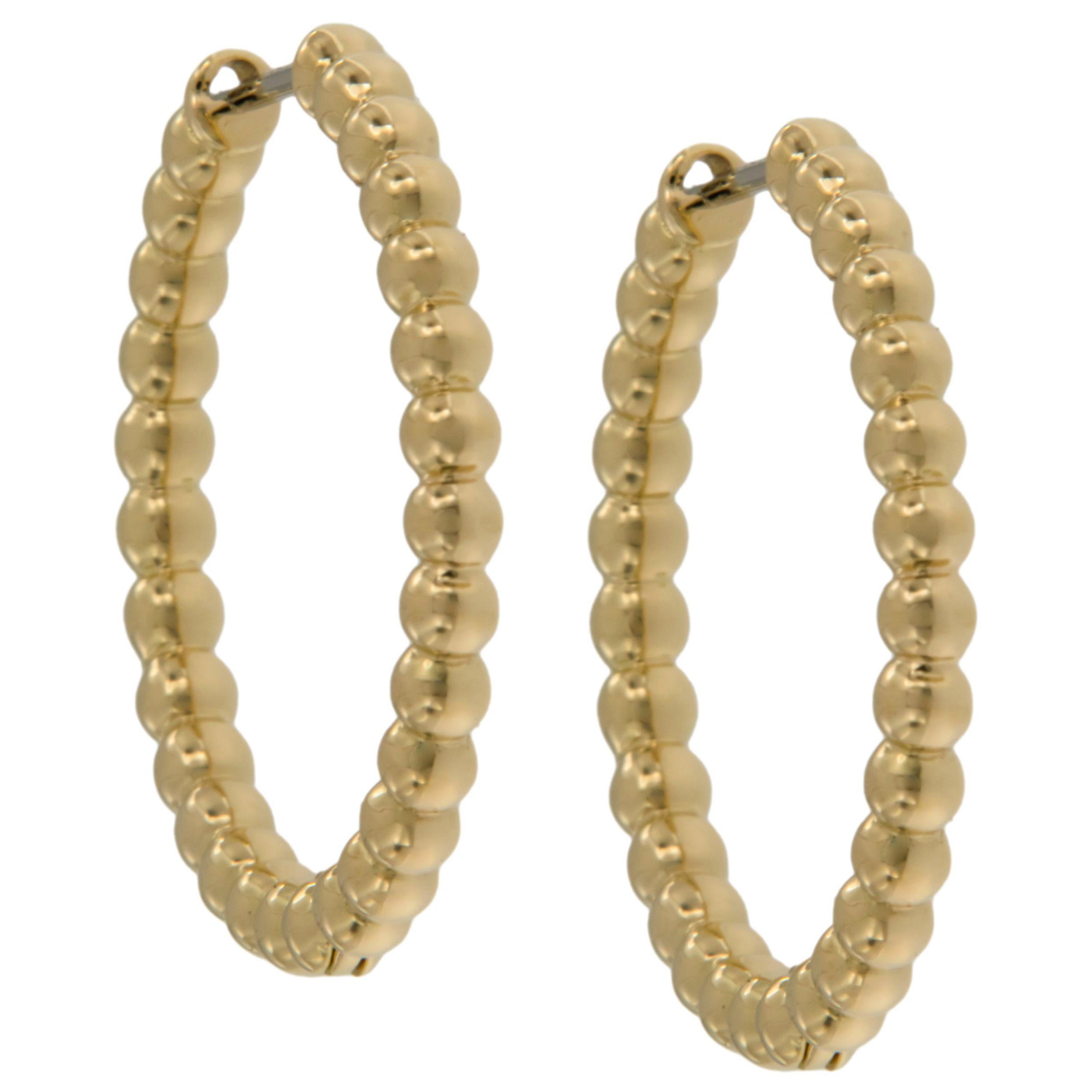 18 Karat Yellow Gold Ball Hoop Earrings For Sale