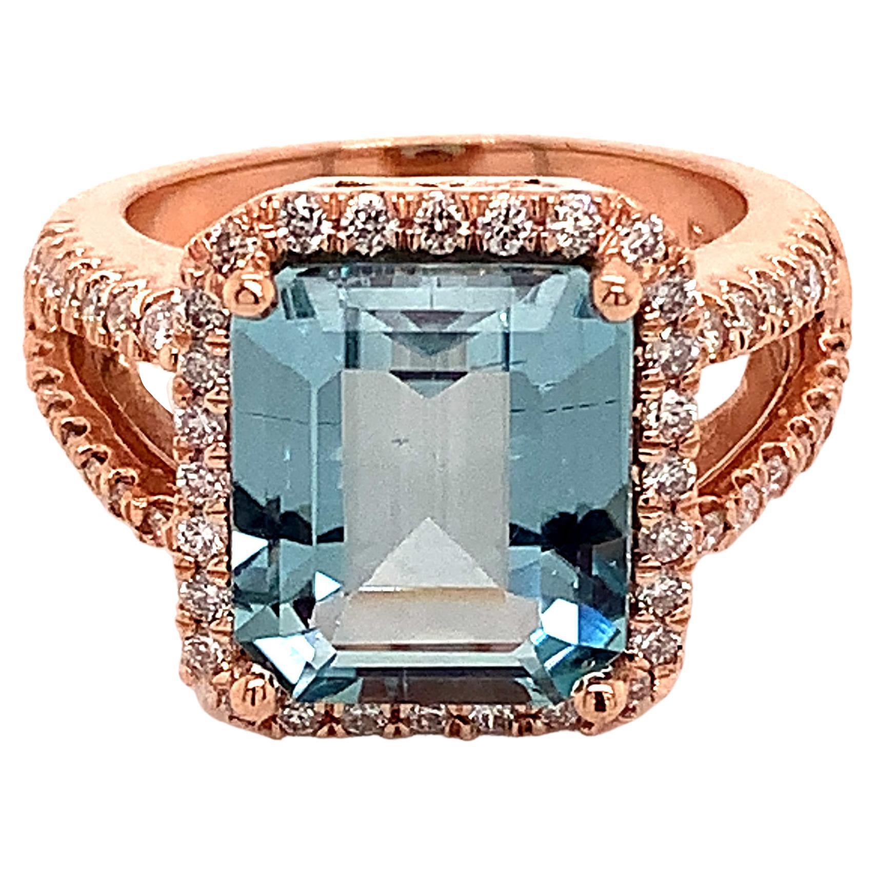Diamond Aquamarine Ring 14k Gold 6.25 TCW Certified $6, 950