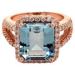 Diamond Aquamarine Ring 14k Gold 6.25 TCW Certified $6, 950