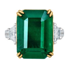 Emilio Jewelry 16.98 Carat Vivid Green Emerald Diamond Ring