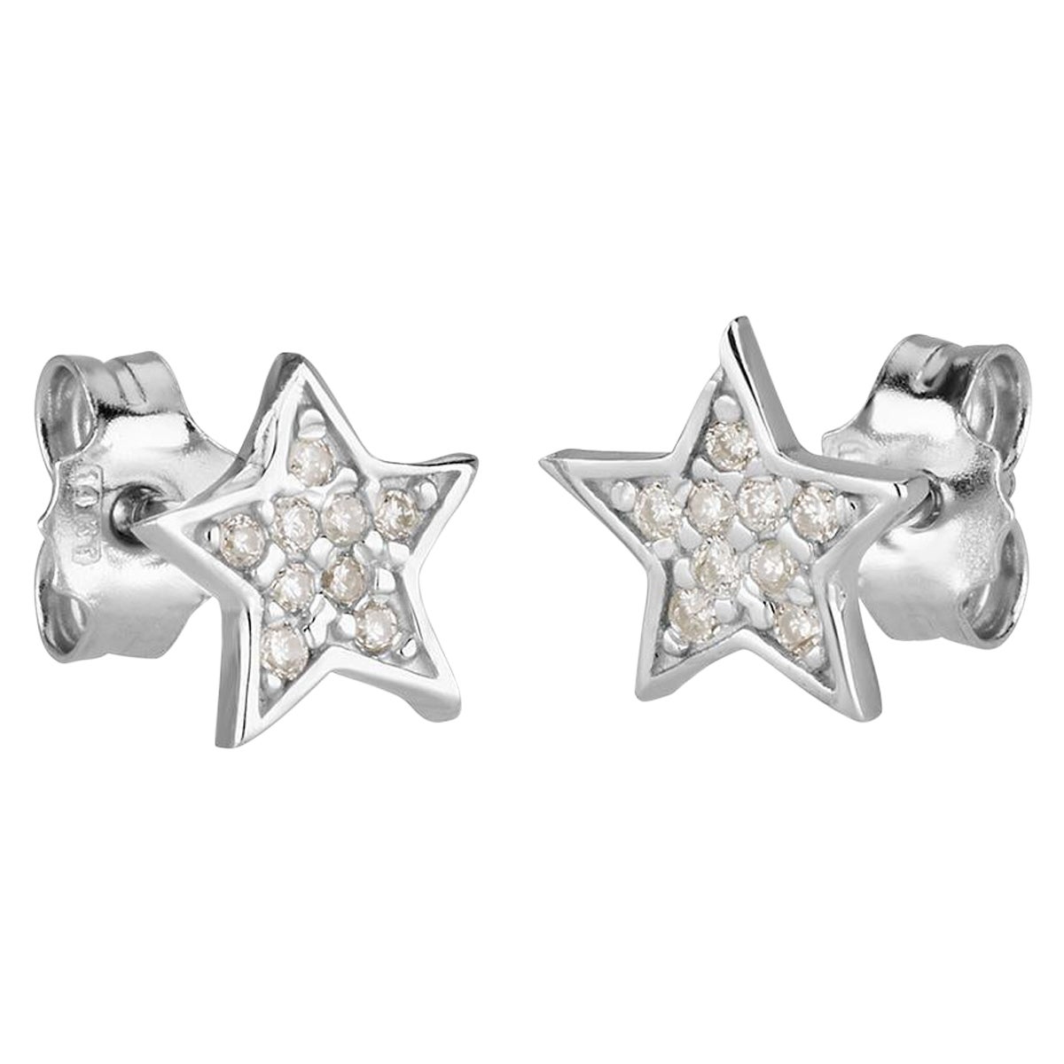 Hand-Crafted 14K White Gold Diamond Star Stud Earrings