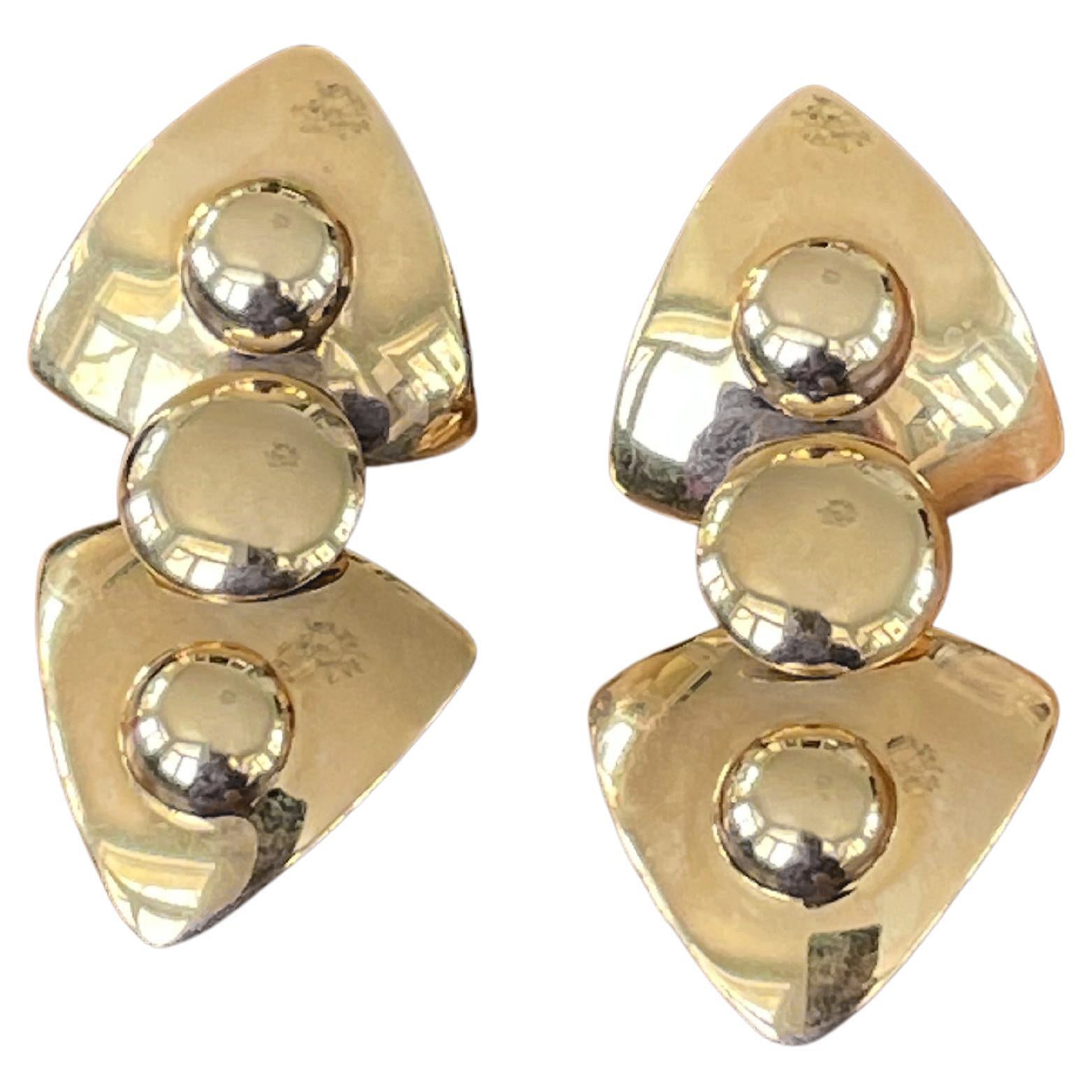 Modern John Atencio 14 Karat Yellow Gold Pierced Earrings For Sale