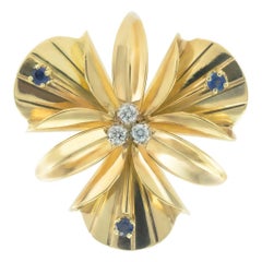 Tiffany & Co Diamond Sapphire Yellow Gold Orchid Brooch