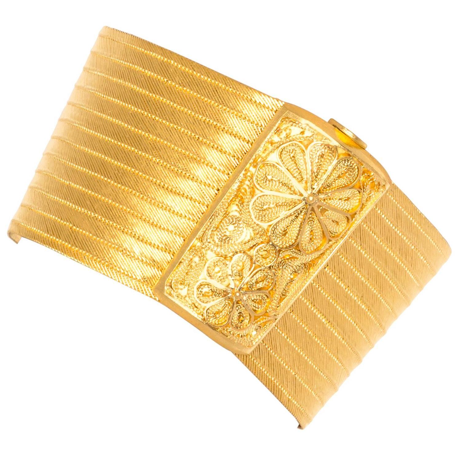 Wide Gold Band Bracelet For Sale at 1stdibs